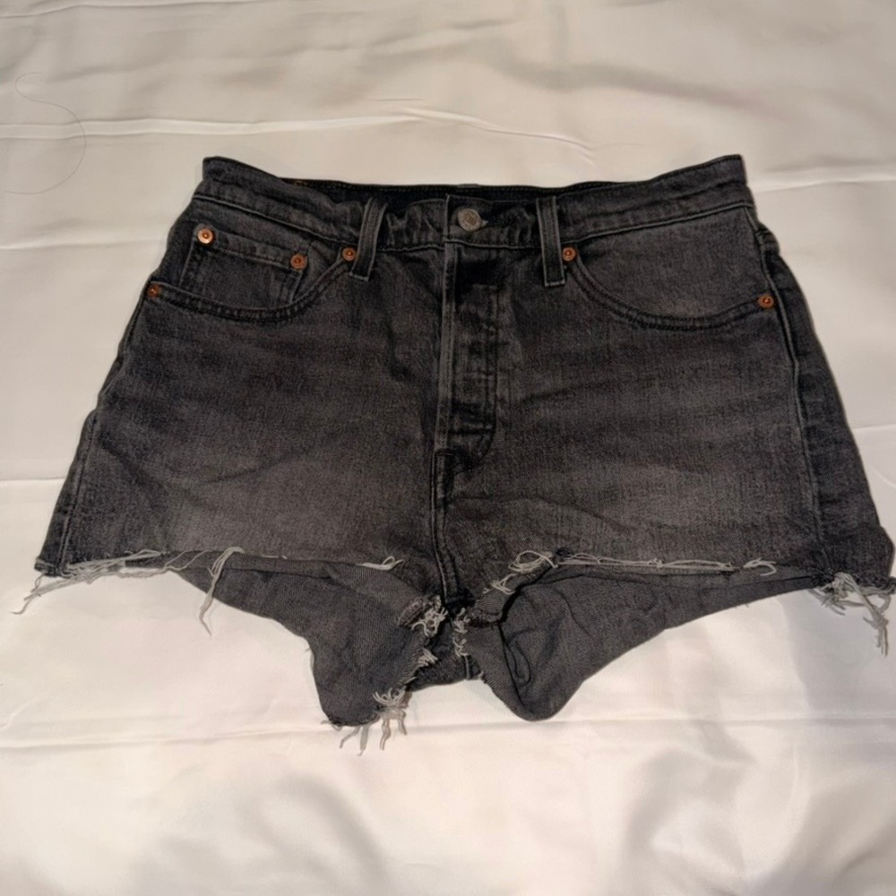 Levi's 501 Original Denim Shorts Women 28 Black High Rise Button Fly Cutoff Edgy